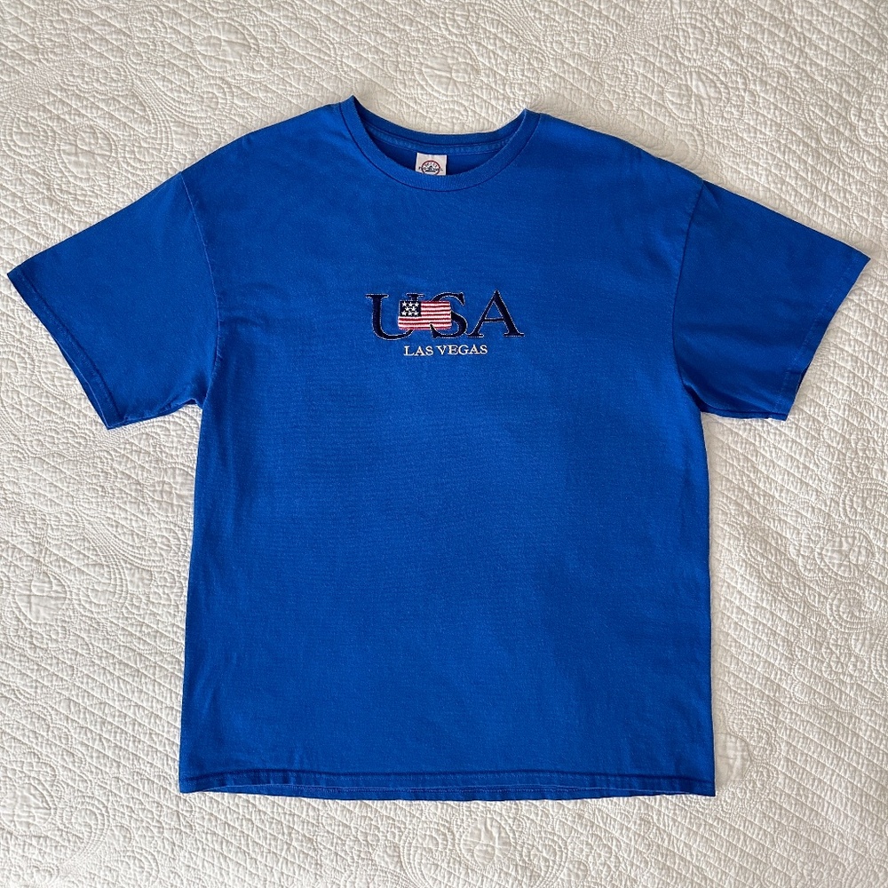 Las Vegas T-Shirt Tee Vintage Embroidered USA Flag XL